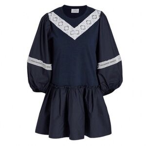 NWT! Tanya Taylor Size M • Navy Blue Puff Sleeve Kirstie Mini Dress.